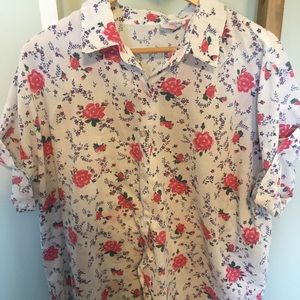 🌺🌷vintage white+floral button up blouse